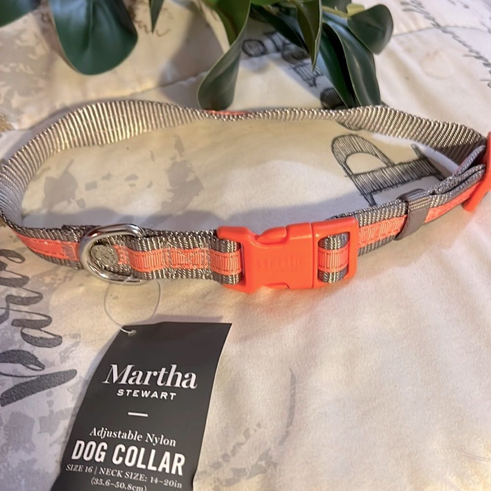Martha Stewart Adjustable Nylon Light Orange Dog Collar Sz 16